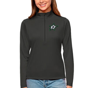 Women's Antigua Charcoal Dallas Stars Tribute Quarter-Zip Pullover Top