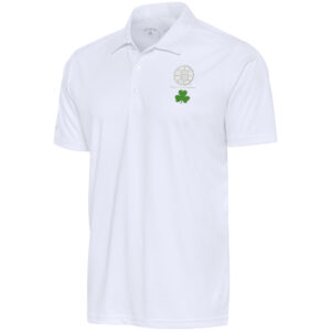 Men's Antigua  White Boston Bruins Shamrock Tribute Polo