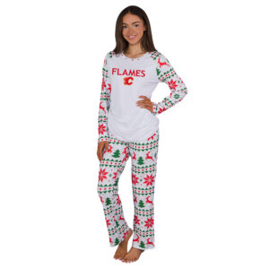 Women's Concepts Sport  White Calgary Flames Tidings Knit Long Sleeve Top & Pants Set