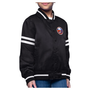 Youth Starter  Black New York Islanders Printed Logo Satin Varsity Full-Snap Jacket