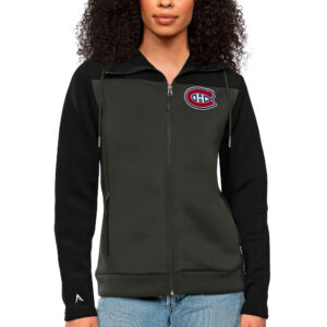 Women's Antigua Black/Charcoal Montreal Canadiens Protect Full-Zip Hoodie