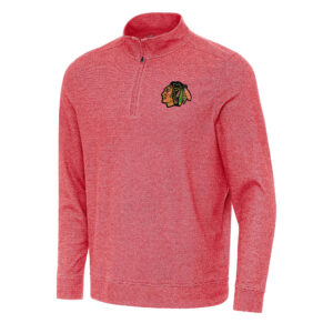 Men's Antigua Heather Red Chicago Blackhawks Subtle Quarter-Zip Sweatshirt