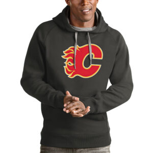 Men's Antigua Charcoal Calgary Flames Logo Victory Pullover Hoodie