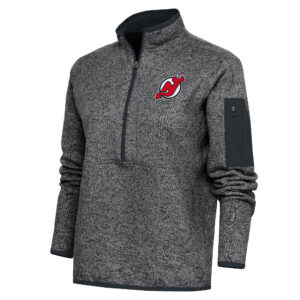 Women's Antigua Heather Charcoal New Jersey Devils Team Logo Fortune Quarter-Zip Jacket