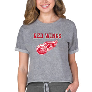 Women's Concepts Sport Heather Gray Detroit Red Wings Tri-Blend Mainstream Terry Short Sleeve Sweatshirt Top