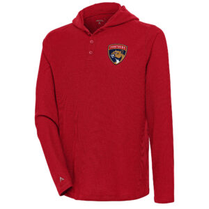 Men's Antigua  Red Florida Panthers Strong Hold Long Sleeve Henley Hoodie T-Shirt