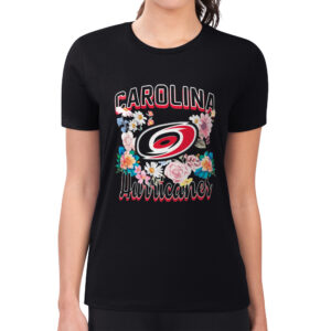 Women's G-III 4Her by Carl Banks Black Carolina Hurricanes Flower Logo Fitted T-Shirt