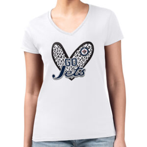 Women's G-III 4Her by Carl Banks White Winnipeg Jets Animal Print Heart Fitted V-Neck T-Shirt