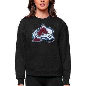 Women's Antigua Black Colorado Avalanche Primary Logo Team Logo Victory Crewneck Pullover Sweatshirt