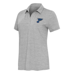 Women's  Antigua Heather Gray St. Louis Blues Layout V-Neck Polo