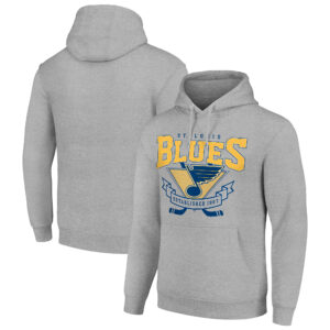 Men's Starter Heather Gray St. Louis Blues Team Logo Graphic Fleece Tri-Blend Pullover Hoodie