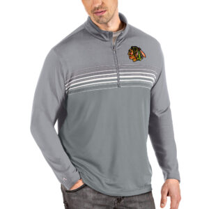 Men's Antigua Gray Chicago Blackhawks Big & Tall Pace Quarter-Zip Pullover Top