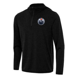 Men's Antigua Heather Black Edmonton Oilers Tidy Quarter-Zip Hoodie