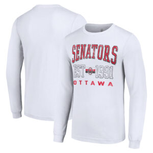 Men's Starter White Ottawa Senators Retro Graphic Long Sleeve Crew T-Shirt