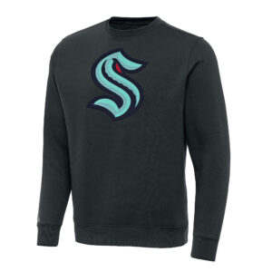 Men's Antigua Charcoal Seattle Kraken Victory Crewneck Pullover Sweatshirt