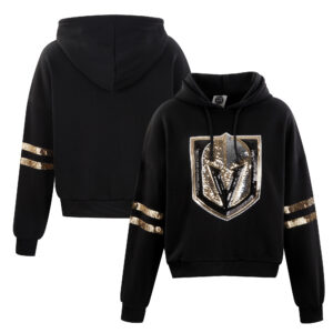 Women's Cuce Black Vegas Golden Knights Sequin Cropped Pullover Hoodie