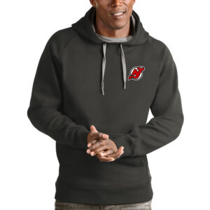 Men's Antigua Charcoal New Jersey Devils Victory Pullover Hoodie