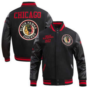 Men's Pro Standard Black Chicago Blackhawks  Retro Classic Full-Zip Varsity Jacket