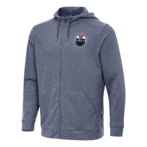 Men's Antigua Heather Navy Edmonton Oilers Effortless Full-Zip Hoodie Jacket