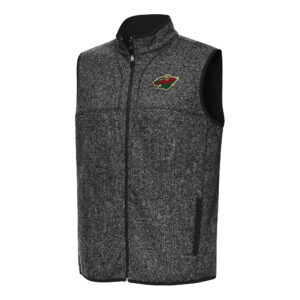 Men's Antigua Heather Black Minnesota Wild Fortune Full-Zip Vest