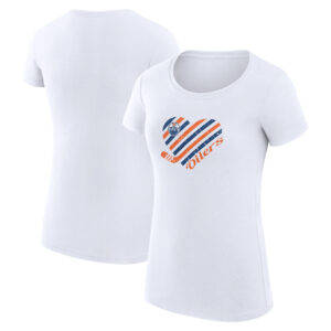 Women's G-III 4Her by Carl Banks White Edmonton Oilers Heart Fitted T-Shirt