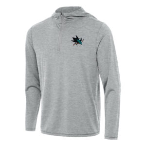 Men's Antigua Heather Gray San Jose Sharks Tidy Quarter-Zip Hoodie