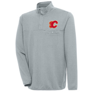 Men's Antigua  Gray Calgary Flames Streamer Quarter-Snap Pullover Jacket