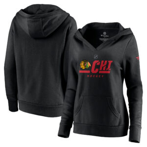 Women's Fanatics Black Chicago Blackhawks Authentic Pro Secondary Logo V-Neck Pullover Hoodie