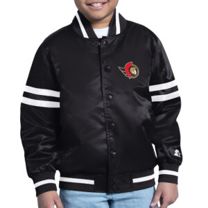 Youth Starter Black Ottawa Senators Printed Team Logo Satin Varsity Full-Snap Jacket