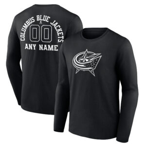 Men's Black Columbus Blue Jackets Personalized Name & Number Monochrome Long Sleeve T-Shirt