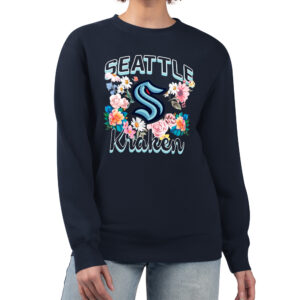 Women's G-III 4Her by Carl Banks Deep Sea Blue Seattle Kraken Flower Logo Pullover Sweatshirt