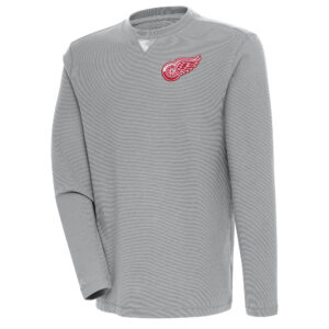 Men's Antigua  Gray Detroit Red Wings Flier Bunker Tri-Blend Pullover Sweatshirt