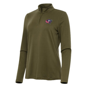 Women's Antigua Olive Columbus Blue Jackets Reprocess Quarter-Zip Top