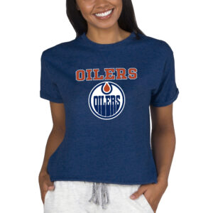 Women's Concepts Sport Navy Edmonton Oilers Tri-Blend Mainstream Terry Short Sleeve Sweatshirt Top