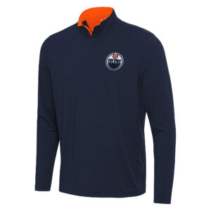 Men's Antigua Navy/Orange Edmonton Oilers Content Quarter-Zip Pullover Top