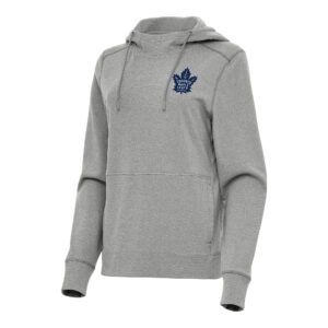 Women's Antigua Heather Gray Toronto Maple Leafs Justice Pullover Hoodie