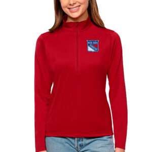 Women's Antigua Red New York Rangers Tribute Quarter-Zip Pullover Top