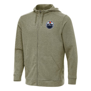 Men's Antigua Olive Edmonton Oilers Effortless Full-Zip Hoodie Jacket