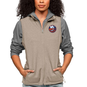 Women's Antigua Oatmeal New York Islanders Primary Logo Course Full-Zip Vest