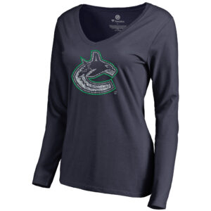 Women's Navy Vancouver Canucks Static Logo Long Sleeve V-Neck T-Shirt