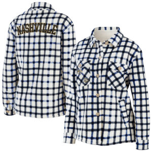 Women's WEAR by Erin Andrews Oatmeal Nashville Predators Plaid Button-Up Shirt Jacket