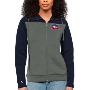 Women's Antigua Navy/Steel Montreal Canadiens Protect Full-Zip Hoodie