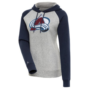 Women's Antigua Heather Gray/Navy Colorado Avalanche Victory Raglan Pullover Hoodie