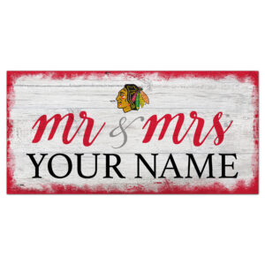 Chicago Blackhawks 6" x 12" Personalized Mr. & Mrs. Script Sign