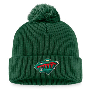 Men's Fanatics Green Minnesota Wild Core Primary Logo Cuffed Knit Hat with Pom