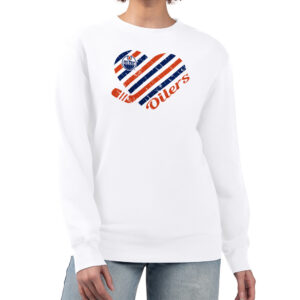 Women's G-III 4Her by Carl Banks  White Edmonton Oilers Heart Graphic Pullover Sweatshirt