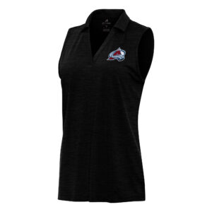 Women's Antigua Heather Black Colorado Avalanche Layout Sleeveless V-Neck Polo