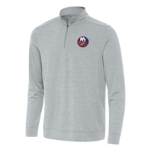 Men's Antigua Heather Gray New York Islanders Bright Quarter-Zip Top