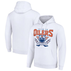 Men's Starter White Edmonton Oilers Team Logo Graphic Fleece Tri-Blend Pullover Hoodie