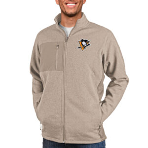 Men's Antigua Oatmeal Pittsburgh Penguins Course Full-Zip Jacket